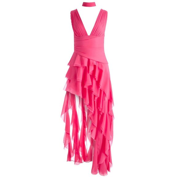 Alice + Olivia Holly Ruffle Maxi Dress With Scarf in Raspberry 2 New Womens Gown - Picture 10 of 16